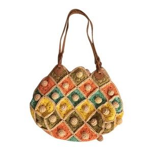 Raffia Shoulder Bag with Leather Straps